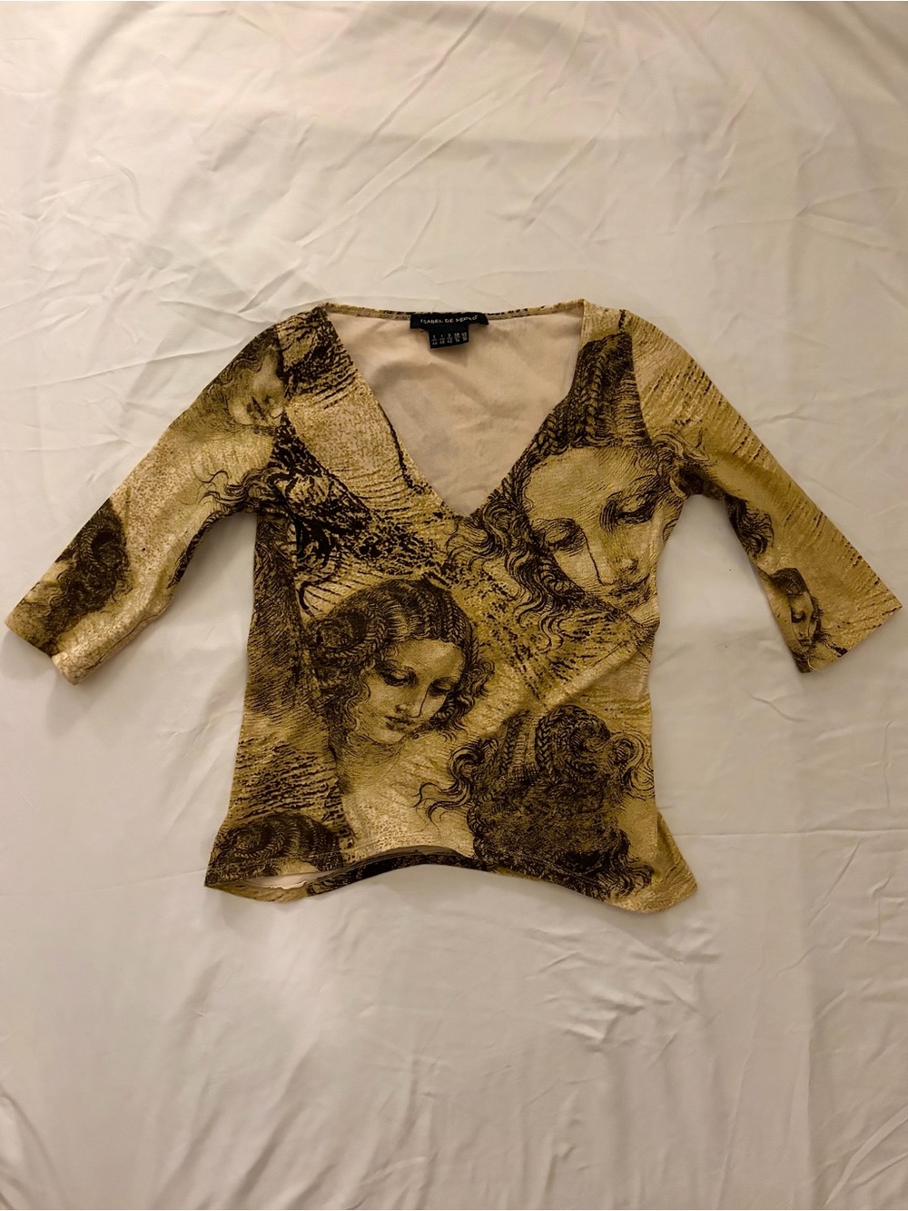 Isabel de Pedro Yellow and Black Artistic V-Neck Long Sleeve Top
